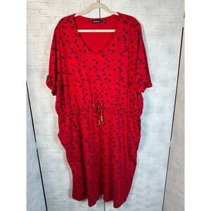 Ulla Popken polkadot Tshirt dress red & blue drawstring waist pockets plus size